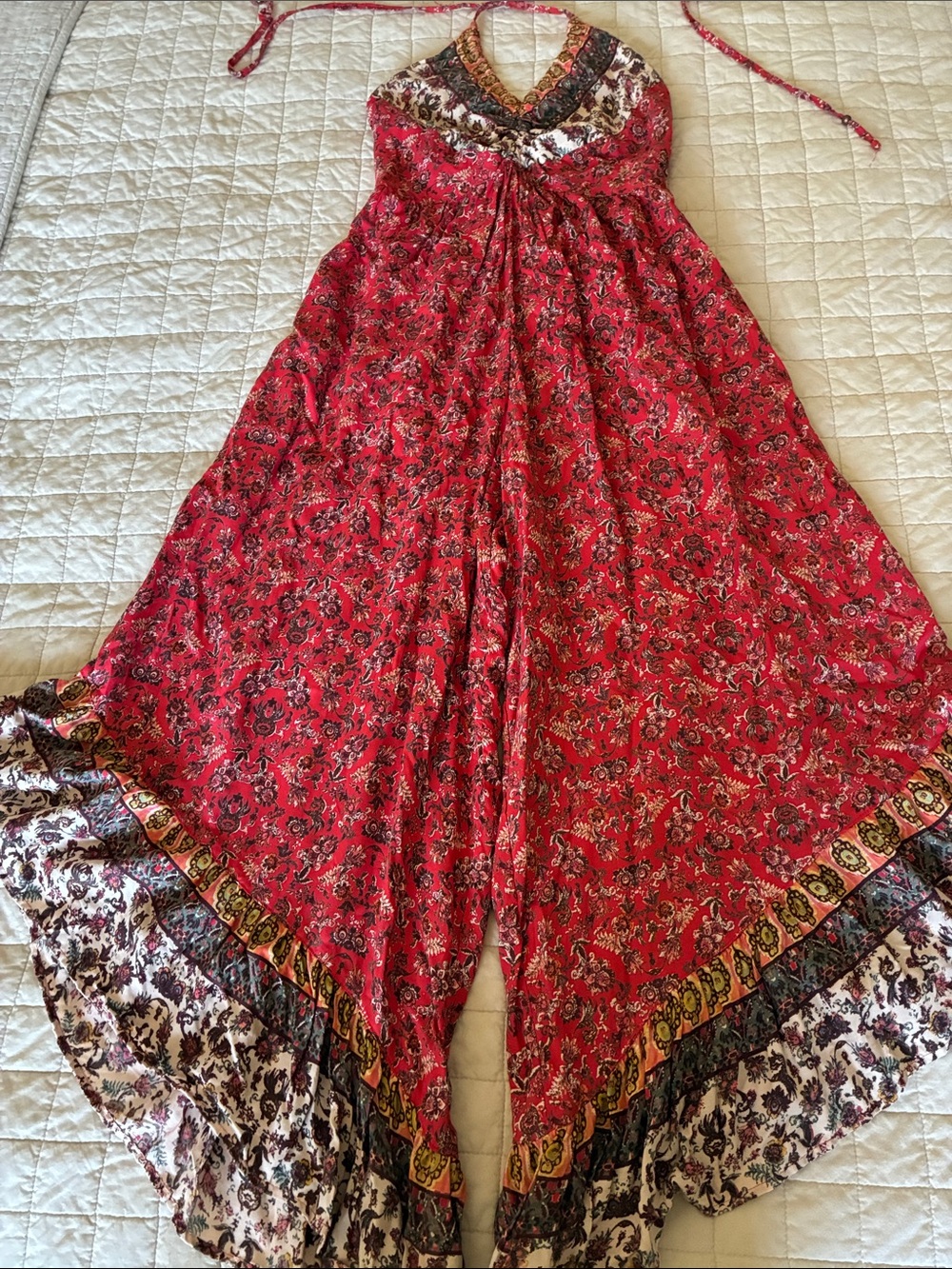 Sivana clay red Printed Smocked Halter Dress/pant suit